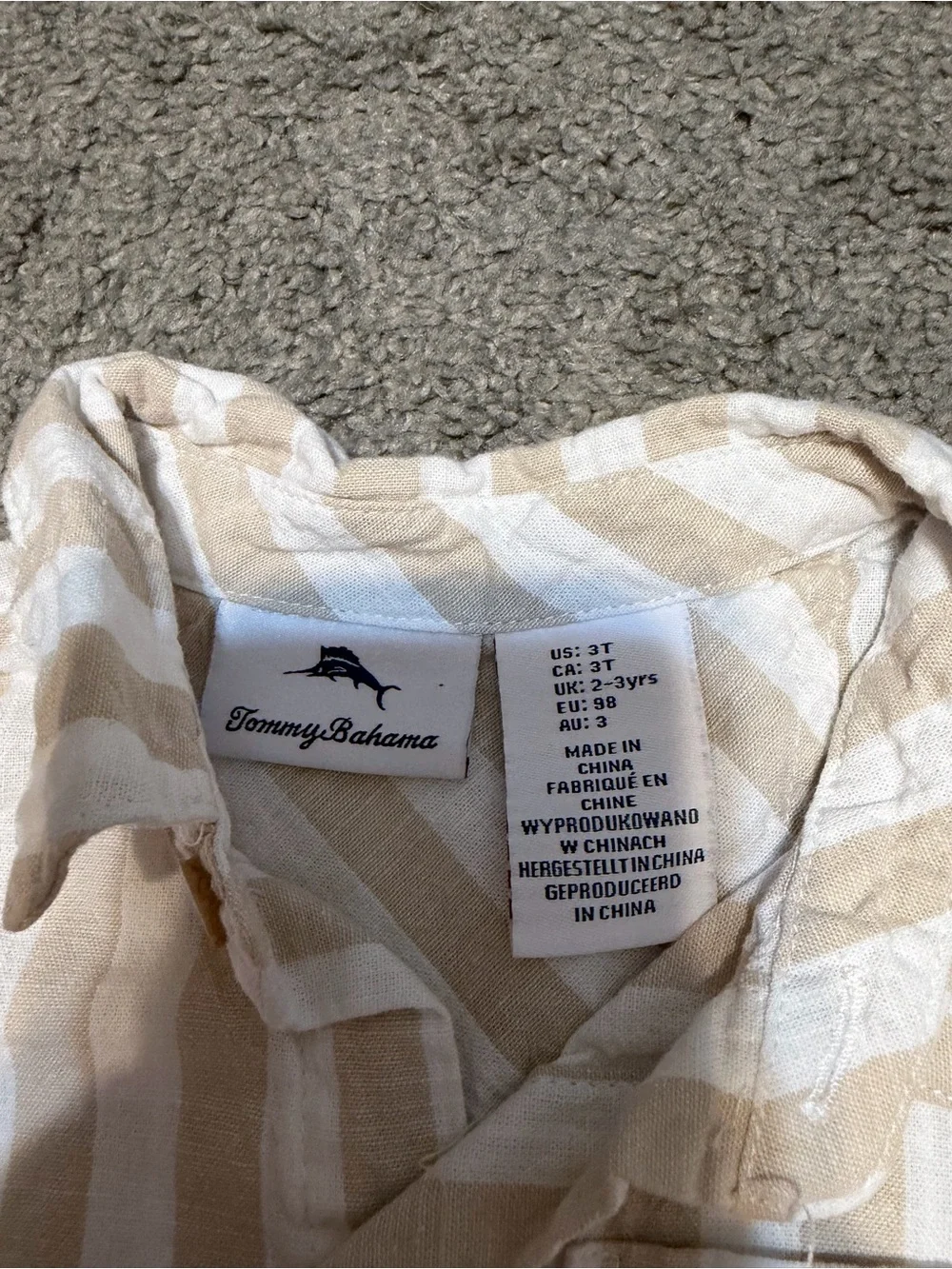 Tommy Bahama Beige & White Striped Short-Sleeve Button Shirt - Kids